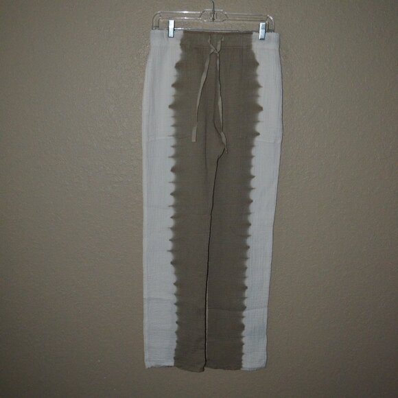 NWT $366 Raquel Allegra Beige White Tie Dye Gauze Medley Tracker Pants - Picture 2 of 10